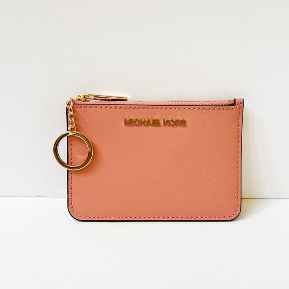 Michael Kors Jet Set Travel SM Coin Pouch With ID Key Holder Wallet Sunset Rose